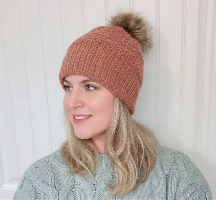 Cozy Beanie | Dusty Rose | Waffle Weave | Alpaca Wool