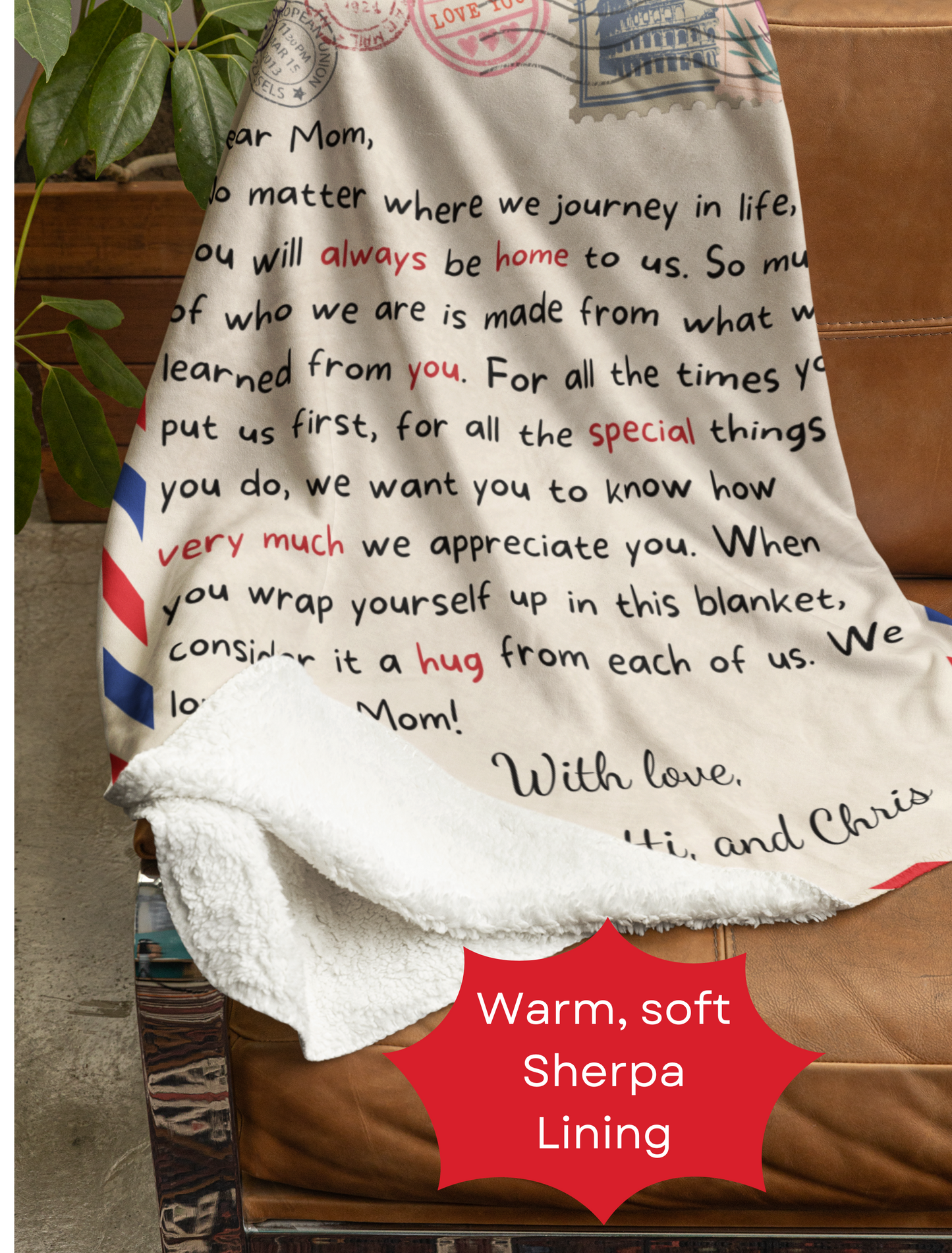 Mom Postcard Blanket |PERSONALIZED! | 50x60 Mink Sherpa