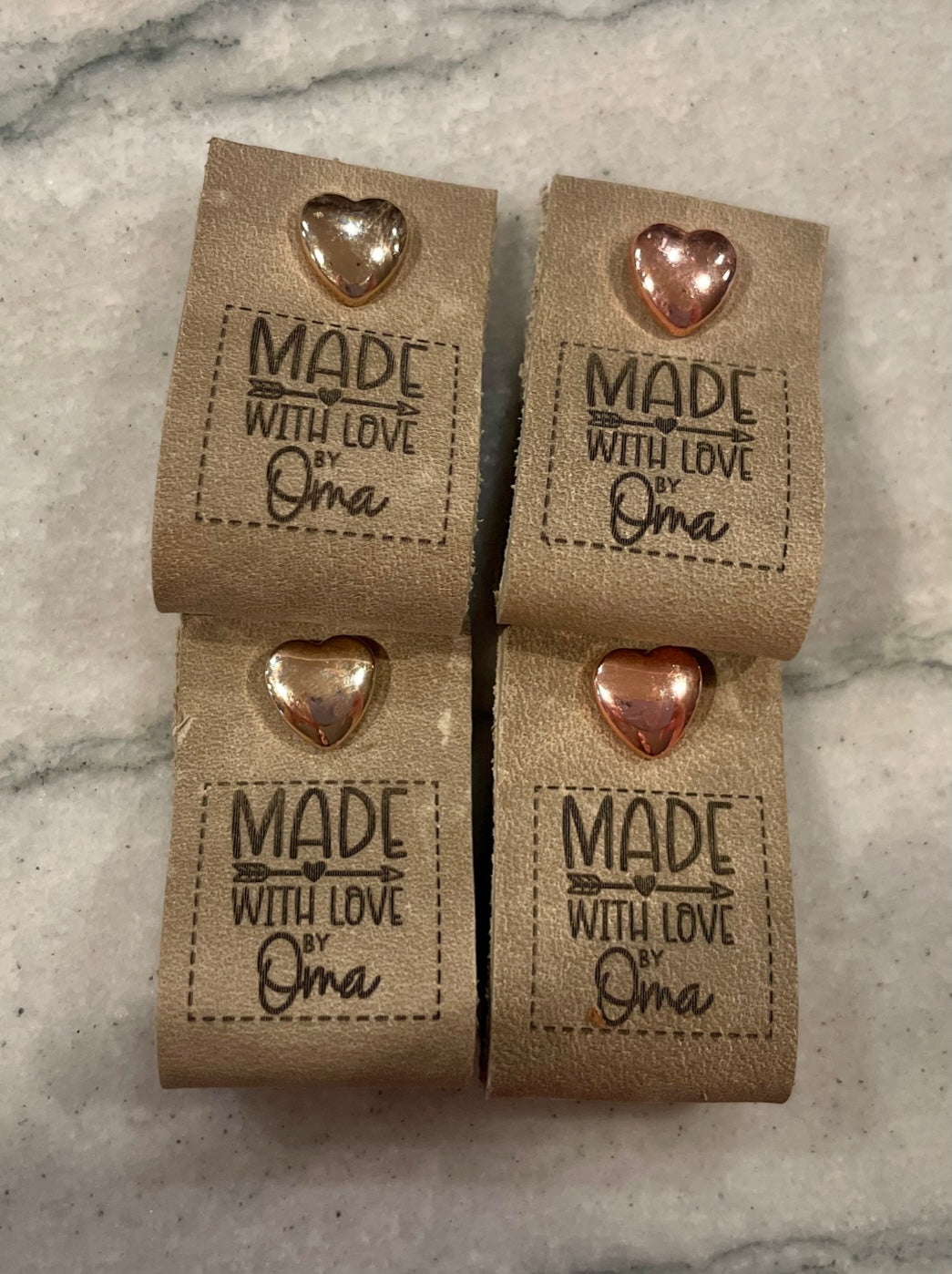 Handcrafted US Leather Tags (4 piece set) | Made with Love | Personalization Option