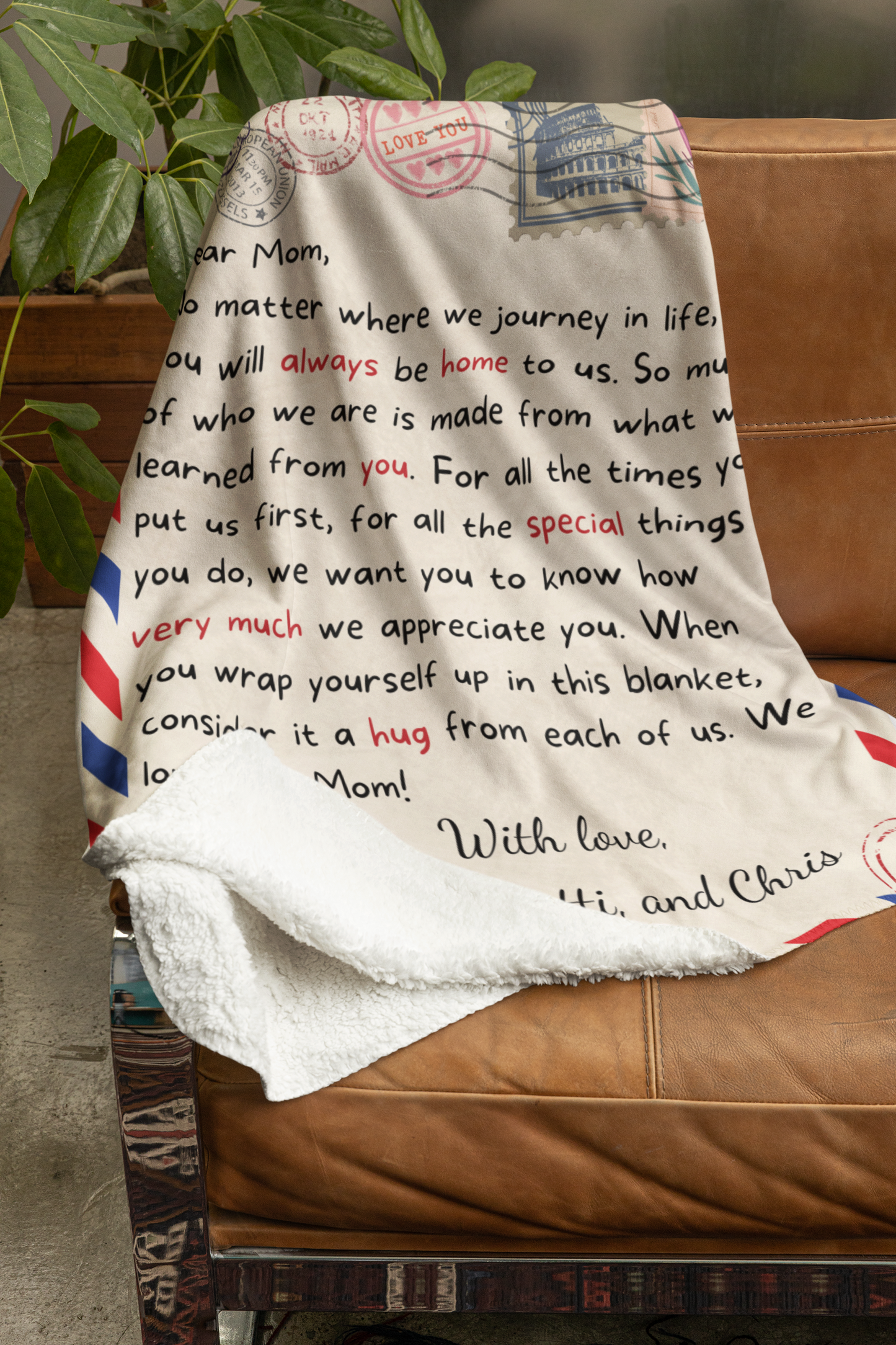 Mom Postcard Blanket |PERSONALIZED! | 50x60 Mink Sherpa