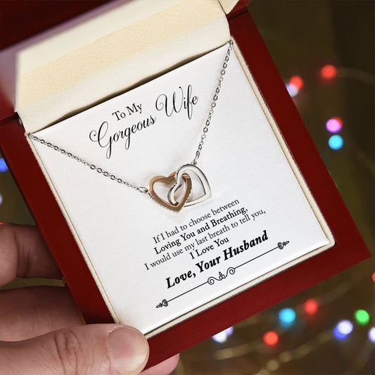 TO MY GORGEOUS WIFE | LAST BREATH | INTERLOCKING HEARTS NECKLACE - Sparkality Gifts